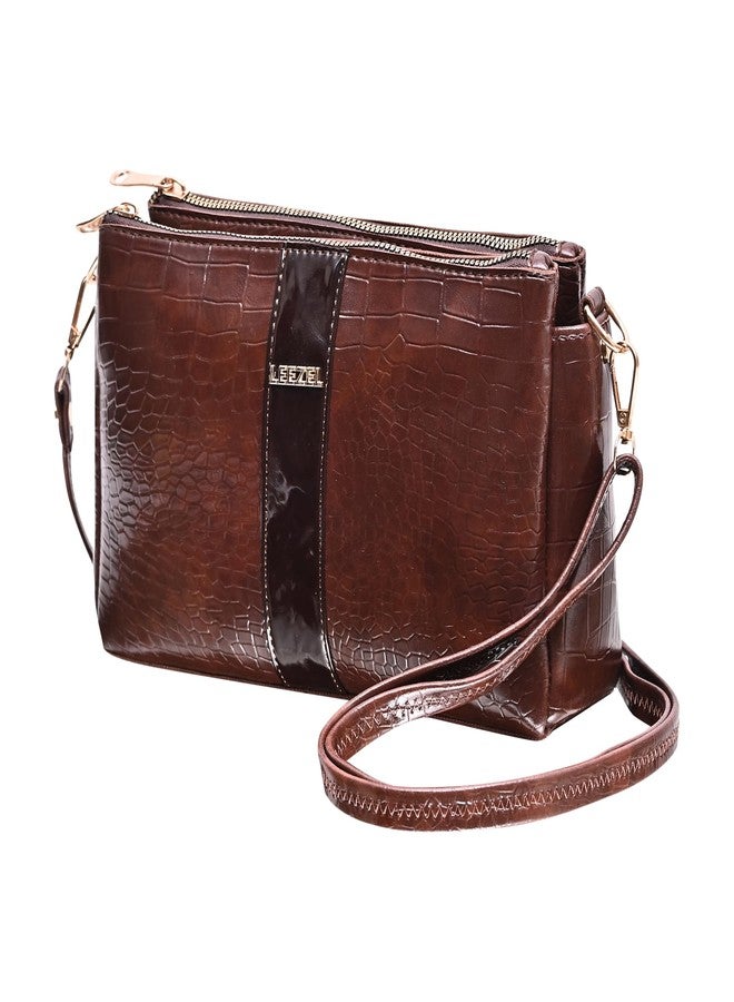 LEEZEL Women's Crossbody Sling Bag - Lightweight & Stylish Vegan Leather bag (Brown) - Image 1